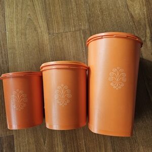 Vintage Orange Storage Tupperware Canisters Set With Lids